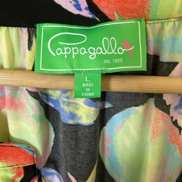 PAPPAGALLO popover blouse multicolored bright fruit print tassels tie front - Picture 2 of 11